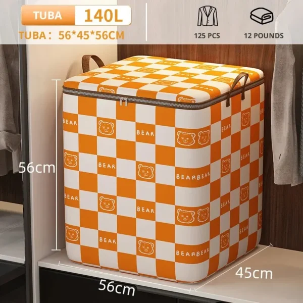 1Pc Portable Large Capacity Quilt Storage Bag Cute Bear Plaid Pattern Clothes Organizer Perfect Home Moving Storage Bag - Image 6