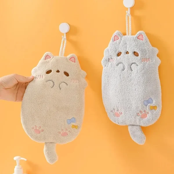 Cute Cartoon Tanuki Hanging Towel Coral Velvet Hair Does Not Lose Thick Cloth Kitchen Bathroom Absorbent Towels - Image 6