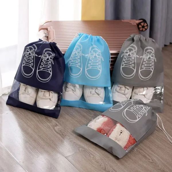 kf-Sa1f52715a4d3480f8b27fc8dc106799dW 5pcs/set Shoe Storage Bag With Thickened Non-woven Fabric Strap Mouth Large Capacity Travel Waterproof Shoe Bag Moistureproof - Image 1