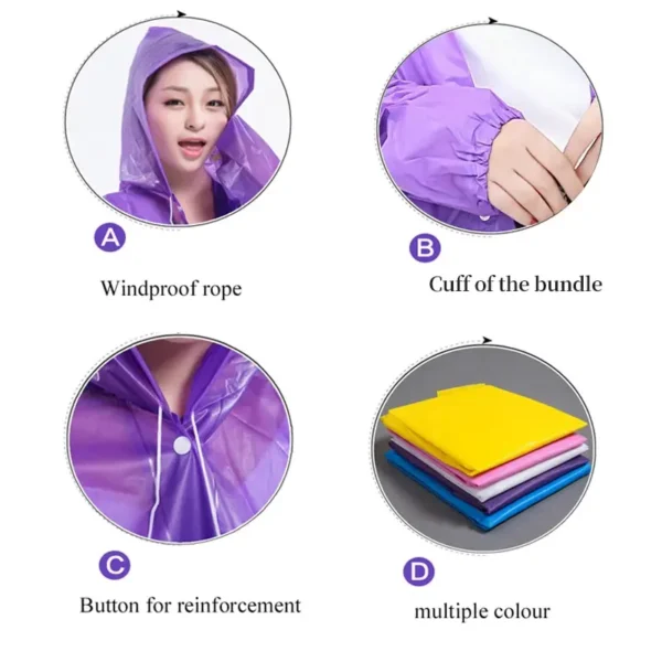 1pc Hooded Rain Coat Women Men Impermeable Thickened Waterproof Tourism Outdoor Hiking Rain Poncho Outdoor Products - Image 4