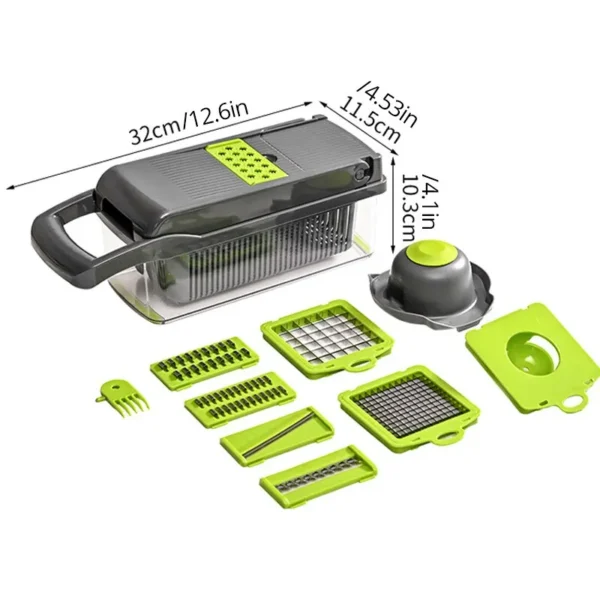 1Pc Green Black 12 in 1 Multifunctional Vegetable Slicer Cutter Shredders Slicer With Basket Fruit Potato Chopper Carrot Grater - Image 6