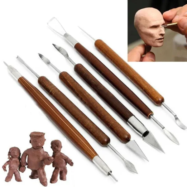 6pcs/set Pottery Tools Red Wood Double-Ended Wire Knife For Clay Repair, Clay Sculpture Carving Tool Set Pottery Tools - Image 4