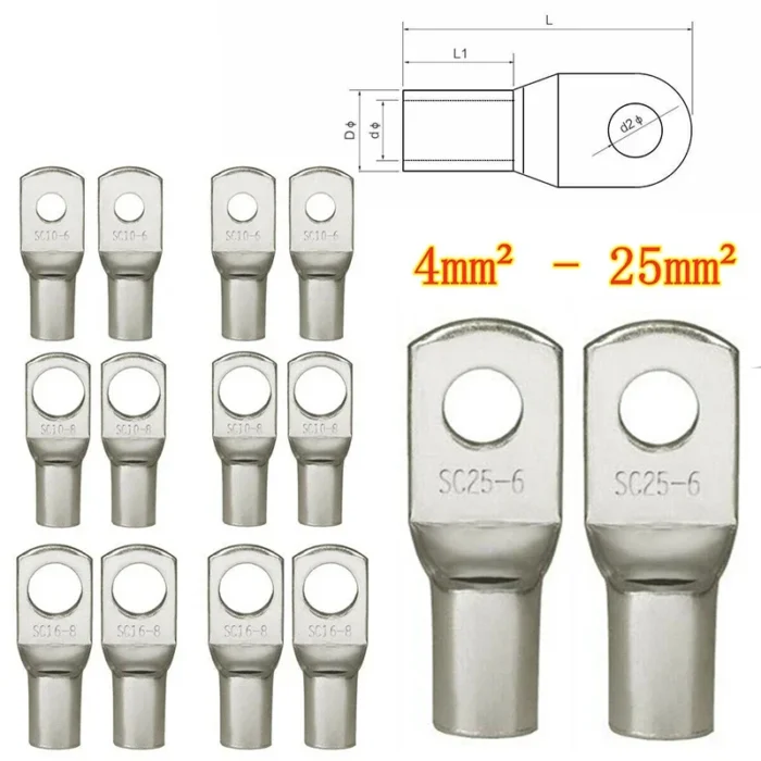 kf-Sa926b8c1885a4b2194e5ade3f9c7a5fb4 20PCS 4-25mm Assortment Tinned Copper Lugs Ring Crimp Terminals Battery Wire Welding Cable Connectors Kit - Image 1