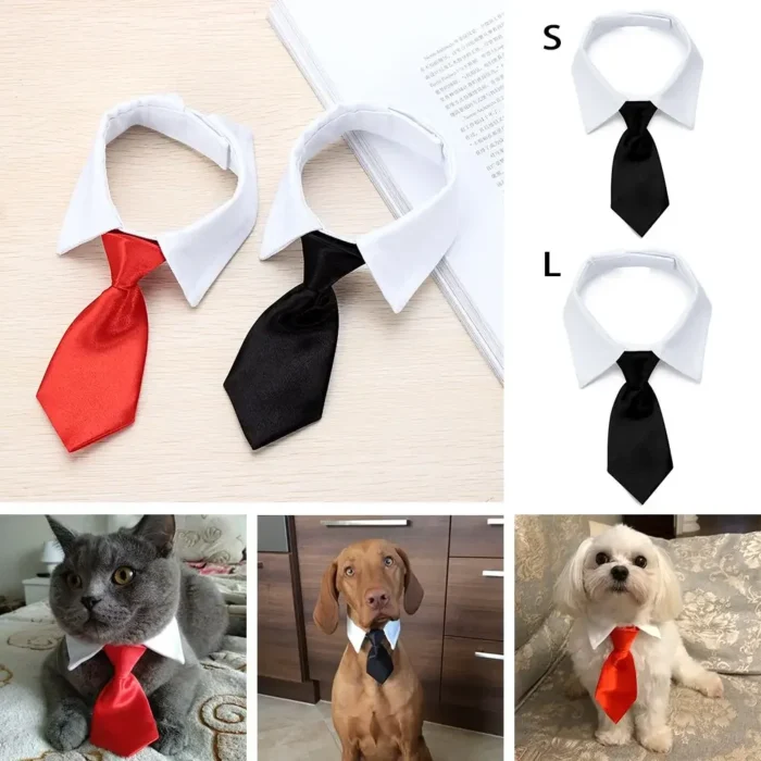 kf-Sa9fc0b9e88394efabe01f1e3b0ecd653x Pet Dog Cat Formal Necktie Tuxedo Bow Tie Black and Red Collar for Dog & Cat Pet Accessories for Wedding Holiday and Party Gift - Image 1