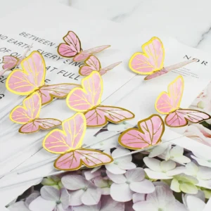 10pcs Dessert Cake Decor Butterfly Stamping Gold Butterfly Cake Toppers Princess Girl Wedding Happy Birthday Party Decor
