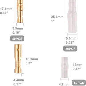 200PCS 3.9mm Bullet Connectors Kit Brass Bullet Male & Female Wire Terminals Connector with Insulation Cover for Motorcycle Moto