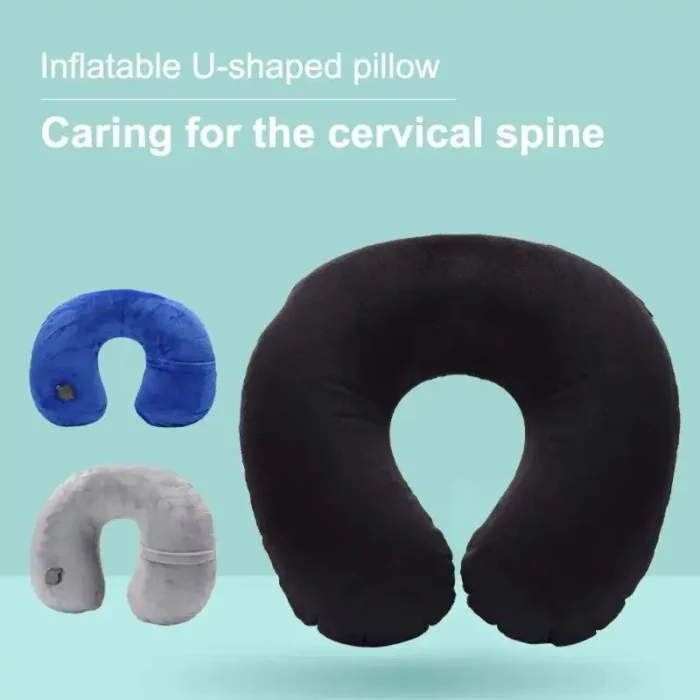 kf-Sac4748e8c9e24d928a67949edb3d81d80 1PC U-shaped Travel Pillow Portable Inflatable Neck Cervical Spine Support Short Plush Cushion Office Sleep Essentials - Image 2