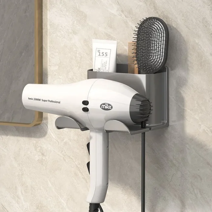 kf-Sacf994ffcd4544ea804361959cc15f7dv 1 Pc Hair Dryer Storage Rack, Bathroom Dressing Table MultifunctionalStorage Rack, No Punching Blow Dryer Wall Mount Bracket - Image 1