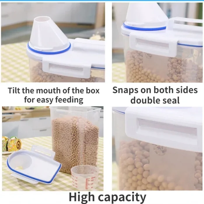 kf-Sae4791b251b748e0b665bc9848bd2c67L 1.5kg/2kg Dog Cat Food Pail Plastic Storage Tank with Measuring Cup Container Moisture-proof Sealed Jar Pet Supplies Accessories - Image 5