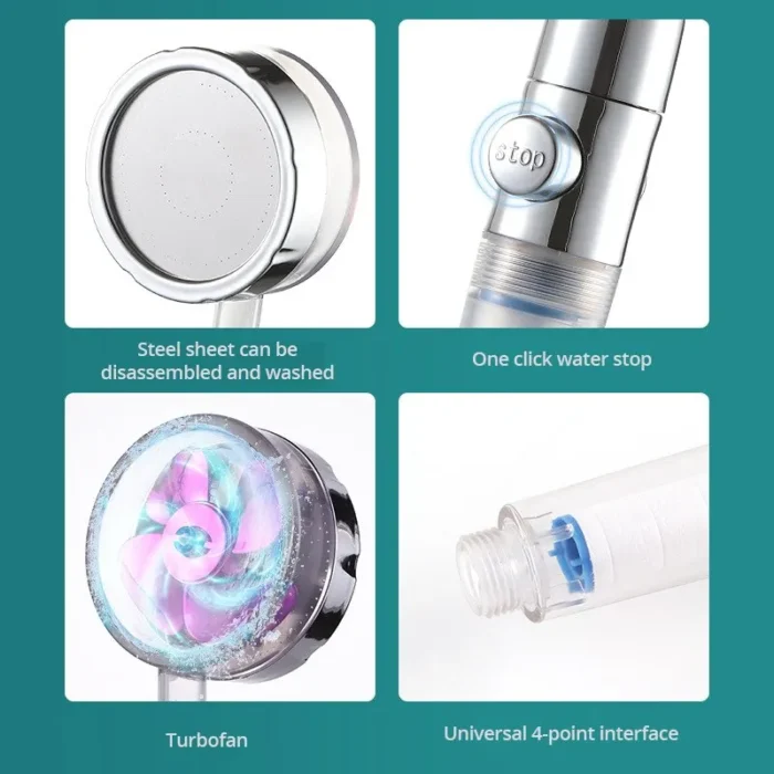 kf-Sb011c76b9f5f46d5971f3a5ce4e1ee03e New Propeller Driven Shower Head Cotton Filter Turbocharged High Pressure Handheld Shower Nozzle - Image 5
