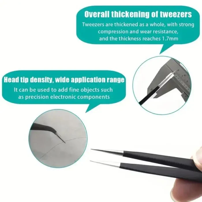 kf-Sb0a4677faa43442eaf4940d43cd45fb84 6pcs Precision Long Tweezers Set ESD Anti-Static Stainless SteelTweezers Repair Tools For Electronics Repair Soldering Craft - Image 3