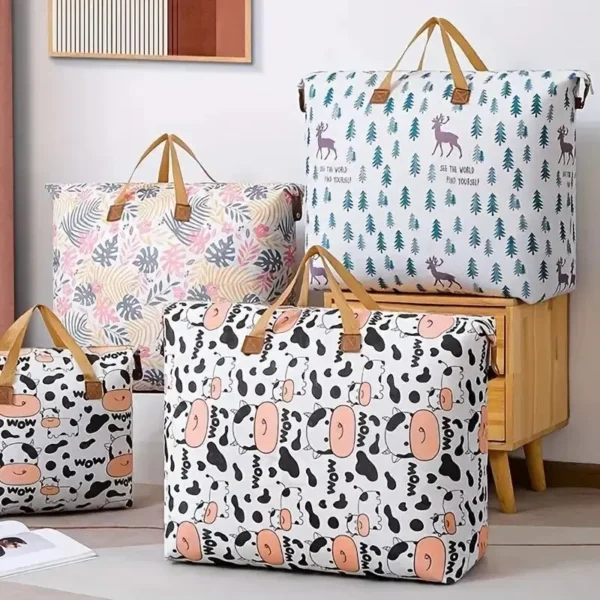 1pc Print Zipper Quilt Storage Bag Zipper Large Capacity Packing Bag Double Handle Moisture-proof Clothes Quilt Storage Bag - Image 3