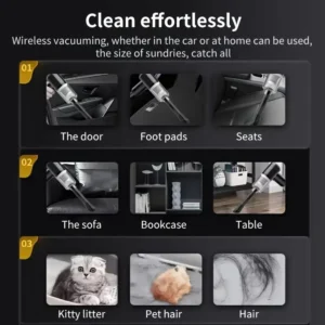 PCMOS 1PC Wireless Vacuum Cleaner Dual Use for Home and Car 120W High Power Powerful Vacuum Cleaner Black