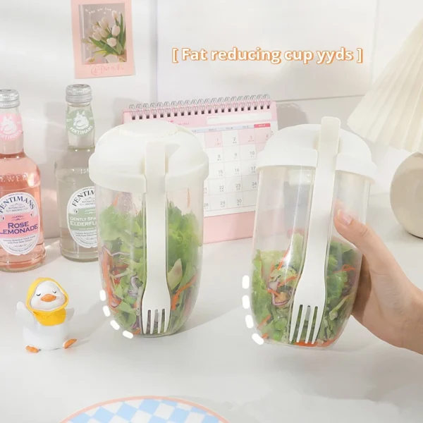 1pc White/Green Portable Bottle Salad Container Bottle-Shaped Bento Salad Bowl For Lunch Salad Box With Fork Salad Bowl - Image 3