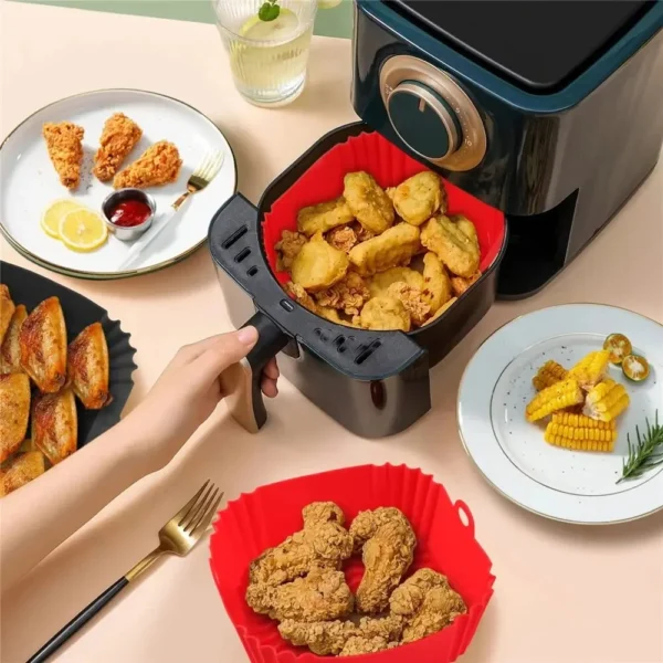 1PC Reusable Airfryer Pan Liner Accessories Silicone Air Fryers Oven Baking Tray Pizza Fried Chicken Airfryer Silicone Basket - Image 3
