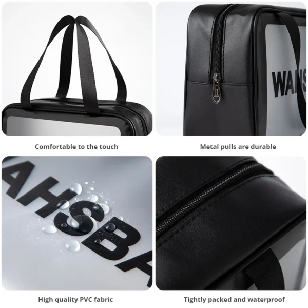 1pc Black Transparent Portable Women Travel Wash Bag Waterproof Makeup Storage Pouch Large Capacity Cosmetic Organizer - Image 5