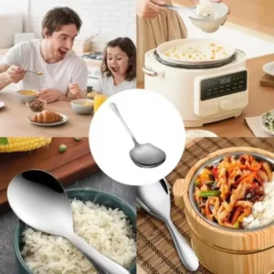 Stainless Steel Large Stainless Steel Rice Spoon Ergonomic Metal Serving Spoon Kitchen Flatware Salad Serving Utensils For Pasta