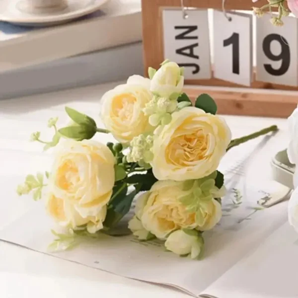 30cm Rose Pink Silk Bouquet Peony Artificial Flower 5 Big Head 4 Small Bud Bride Wedding Home Decoration Artificial Flower - Image 5