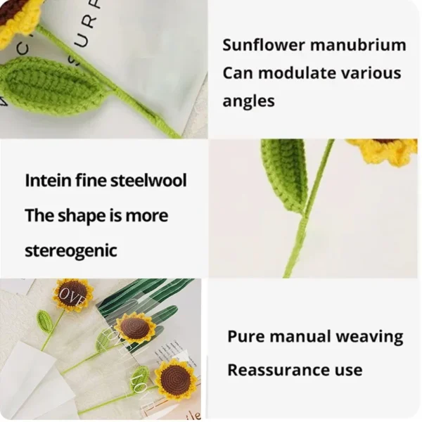 3Pcs Sunflower Hand Woven Bouquet Creative Wool Knitting Flower Sunflower Decorations Teachers Day Mother S Day Birthday Gift - Image 5