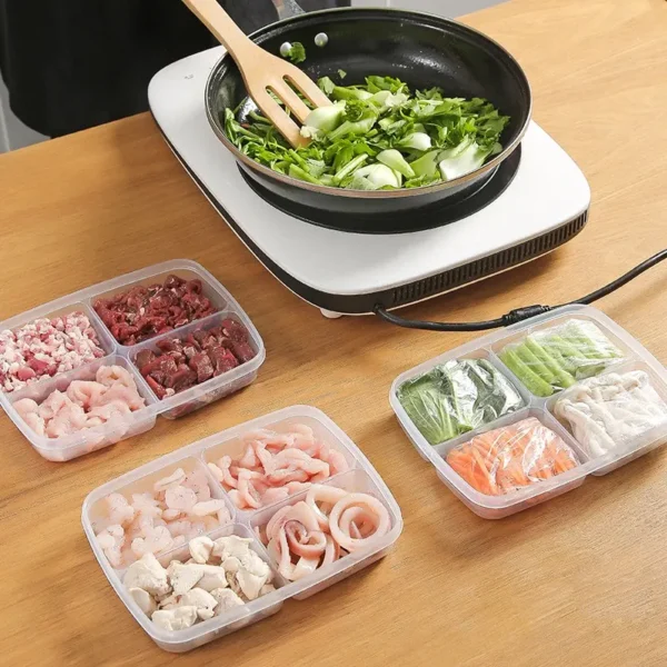 1pc Transparent Four Grid Refrigerator Large Capacity Storage Box Frozen Meat Compartment Food Sub-packed Kitchen Tools - Image 3