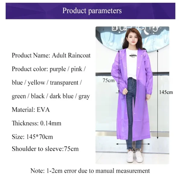 1pc Hooded Rain Coat Women Men Impermeable Thickened Waterproof Tourism Outdoor Hiking Rain Poncho Outdoor Products - Image 6