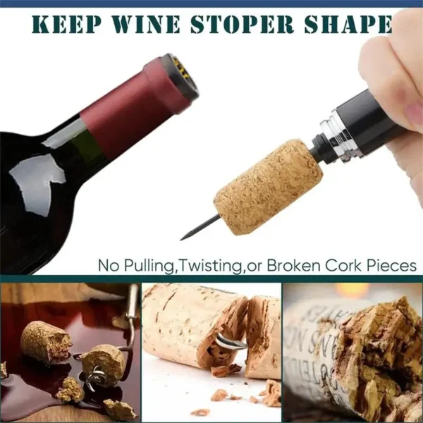 1Pc Black Stainless Steel Wine Air Pressure Corkscrew Cork Remover Air Pump Wine Bottle Opener Safety Portable Wine Corkscrew - Image 3