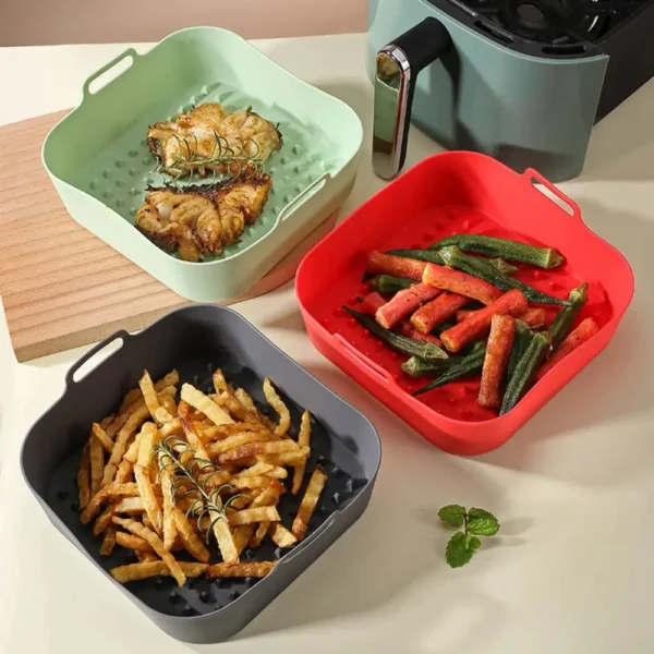 Silicone Air Fryer Baking Pan Square Reusable High Temperature Resistant Silicone Liner Insulation Mat Oven Baking - Image 3