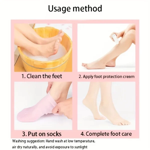 2pcs Silicone Moisturizing Foot Socks For Dry Cracked Feet Foot CareSocks Massage Moisturizing Gel Socks Pedicure Socks Tool - M - Image 3