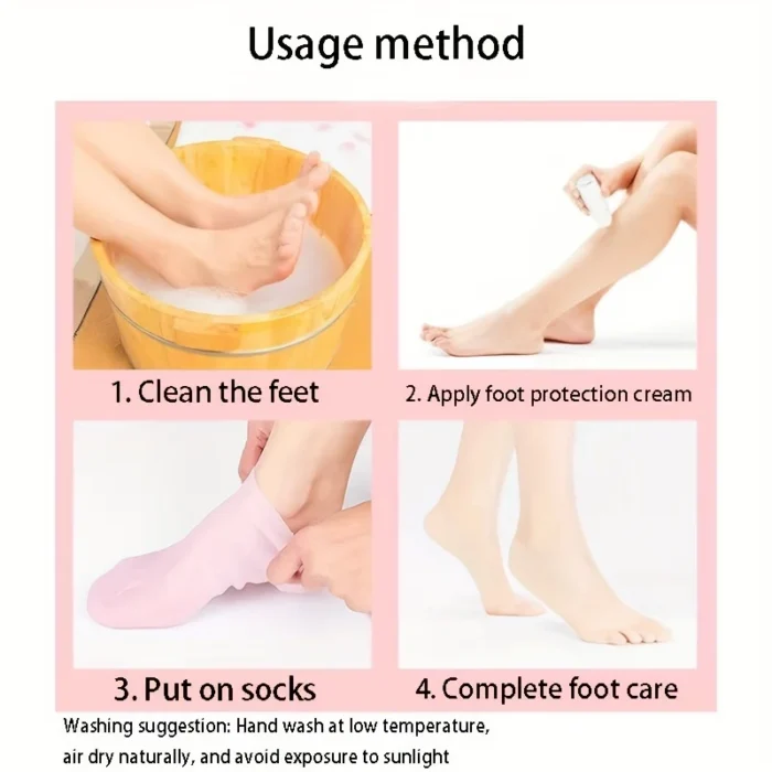 kf-Sbbac2dcc03b5455c92dee3d9c1504dc4g 2pcs Silicone Moisturizing Foot Socks For Dry Cracked Feet Foot CareSocks Massage Moisturizing Gel Socks Pedicure Socks Tool - M - Image 3