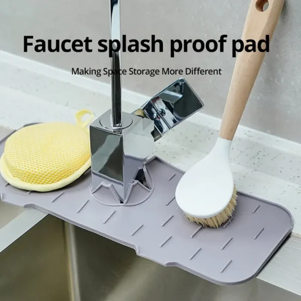 1PC Grey 37X14CM Kitchen Faucet Absorbent Mat Sink Splash Guard Silicone Drainage Drying Pad Countertop Protection - Image 2