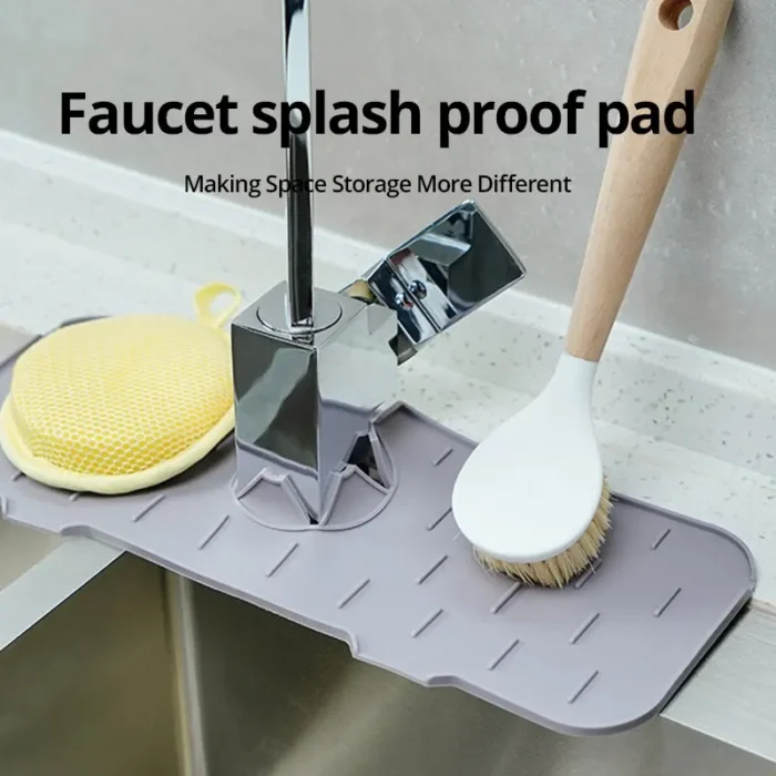 kf-Sbbfddb44c4a24399a970ad1d95bb91f2r 1PC Grey 37X14CM Kitchen Faucet Absorbent Mat Sink Splash Guard Silicone Drainage Drying Pad Countertop Protection - Image 2