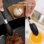 1 Pc Black Silicone Food Tongs, Stainless Steel Food Tongs Outdoor BBQ Clamps For Camping Kitchen Tongs For Baking Steak - Image 4