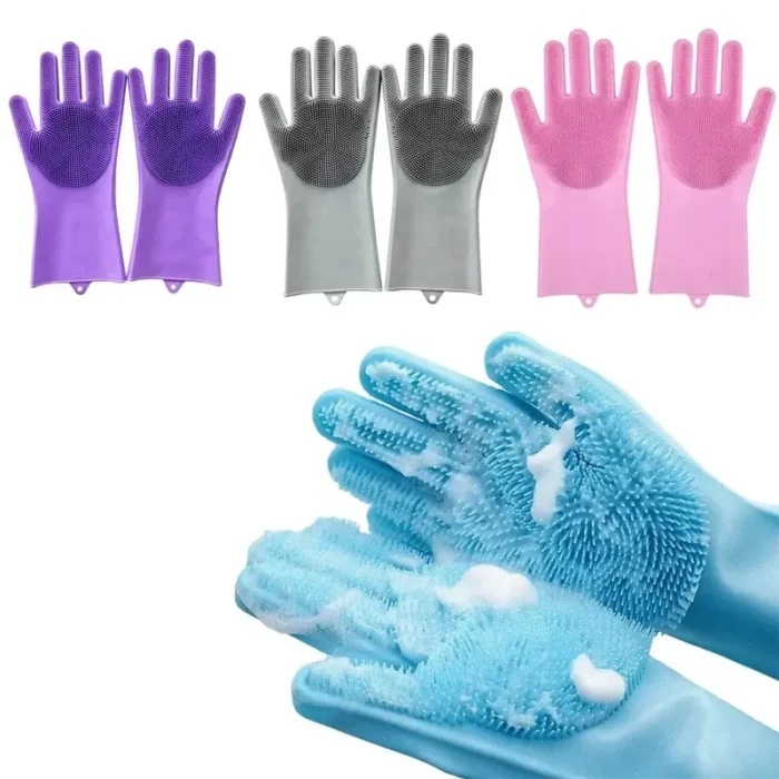 Dishwashing Cleaning Gloves Magic Silicone Rubber Dish Washing Gloves for Household Sponge Scrubber Kitchen Cleaning Tools - Image 1