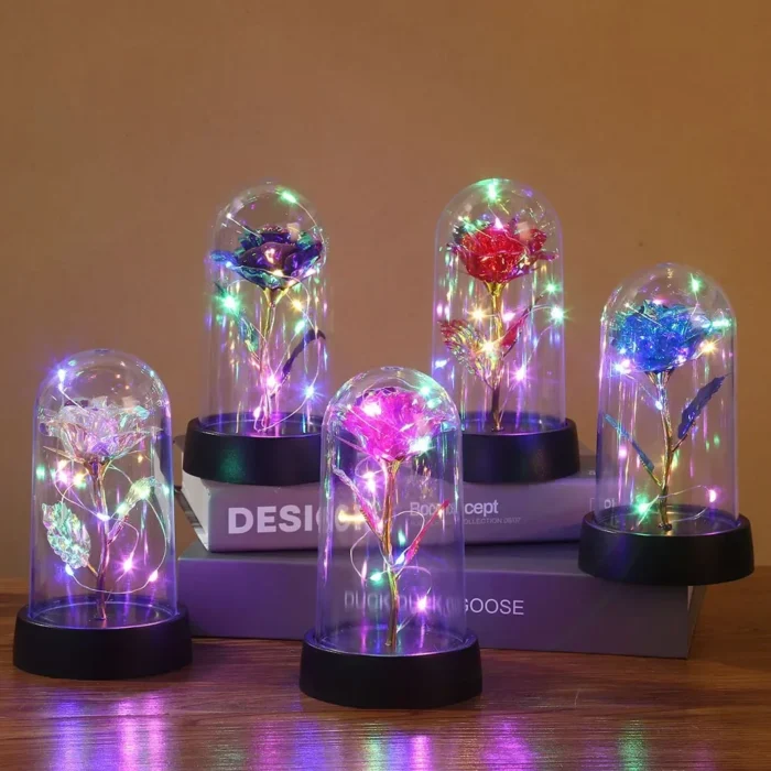 kf-Sbff681e5d7a14525ac59f5e33c4a8731w Valentines Day Gift for Girlfriend Eternal Rose LED Light Foil Flower In Glass Cover Mothers Day Wedding Favors Bridesmaid Gift - Image 1