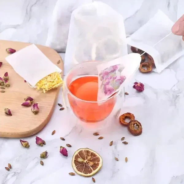 100 Pcs Disposable Tea Bags Filter Bags for Tea Infuser with String Heal Seal Food Grade Non-woven Fabric Spice Filters Teabags - Image 2
