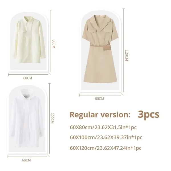 3pcs/4pcs Clothes Dustproof Bag Household Transparent Waterproof Coat Suit Cover Washable Hanging Pocket Clothing Organizer - Image 6