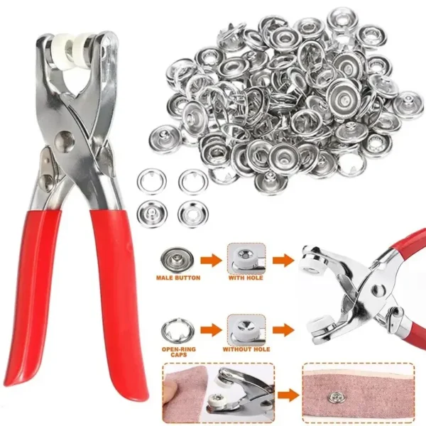 400pcs Prong Rings 9.5mm Buckle Buttons Metal Colour Pliers Snap Button Claw DIY Set Hand Pressure Plier Rivet Buckle Sew Tool - Image 7
