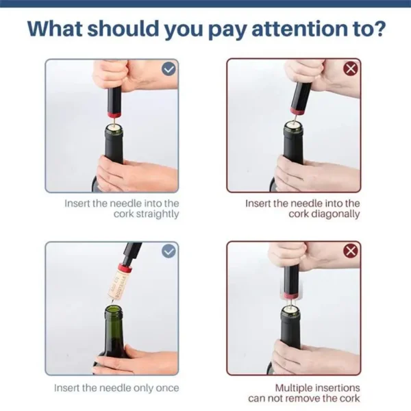 1Pc Black Stainless Steel Wine Air Pressure Corkscrew Cork Remover Air Pump Wine Bottle Opener Safety Portable Wine Corkscrew - Image 5