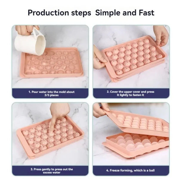 3D Round Ice Cube Tray With Lid Ice Ball Creative Homemade Ice Compartment Ice Cube Model 33 Compartment Ice Ball Box Ice Cream - Image 5