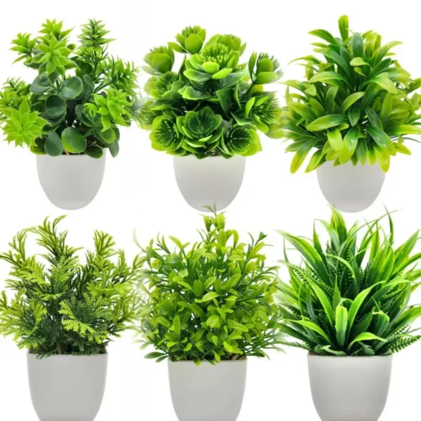 kf-Sc68de3ea93124ecbbbf2dc65649dbeb9c 1pc Artificial Plants with Plastics Pots Perfect Greenery for Home DecorationsOffice Desk Living Room and Bedroom Decoration - Image 1