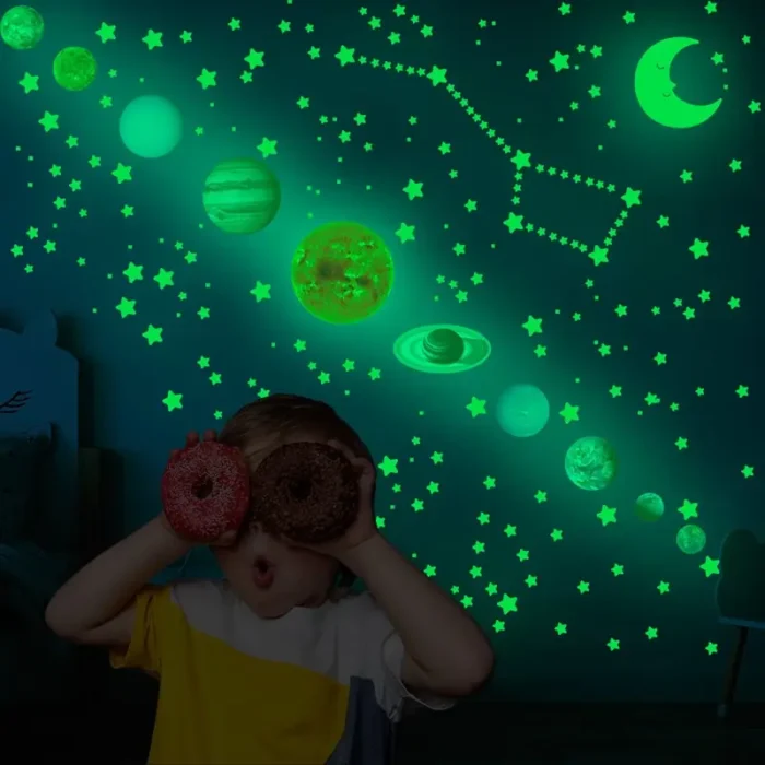kf-Sc812749904c042b4903507587e5a1695D 525PCS Box Packed Luminous Nine Planets Wall Sticker for Kids Bedroom Living Room Glow In The Dark DIY Party Home Decor - Image 5