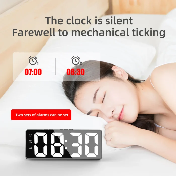 kf-Sc9977384ee954286878fc959b8260654n LED Mirror Table Clock Digital Alarm Snooze Display Time Desktop Electronic Table Clocks Desktop Clock - Image 4