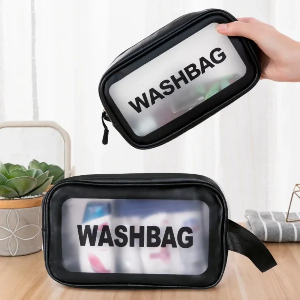 1pc Black Transparent Portable Women Travel Wash Bag Waterproof Makeup Storage Pouch Large Capacity Cosmetic Organizer - Image 4