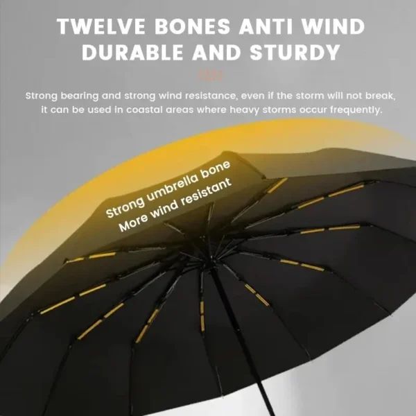 12 Bone Black Glue Fully Automatic Umbrella With Thick And Durable Keel Three Fold Umbrella UV Resistant Folding Umbrella - Image 5