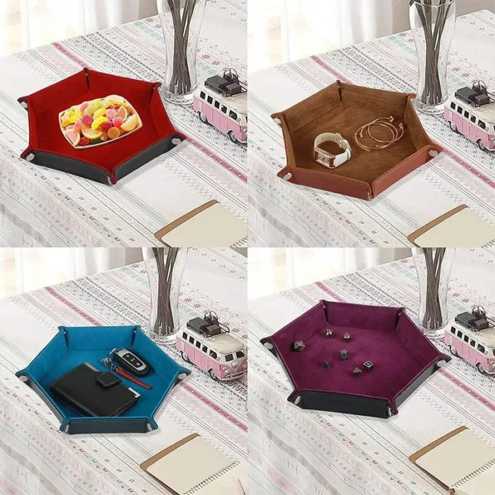 kf-Sca274a1805064507a571c0ffd826484eQ 1pc Hexagonal Dice Tray and Miscellaneous Storage Box Board Game Dice Tray Accessories Leather Dice Tower - Image 3