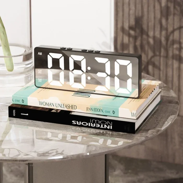 kf-Scd7a85530f50440ea365c126e858917cE LED Mirror Table Clock Digital Alarm Snooze Display Time Desktop Electronic Table Clocks Desktop Clock - Image 2
