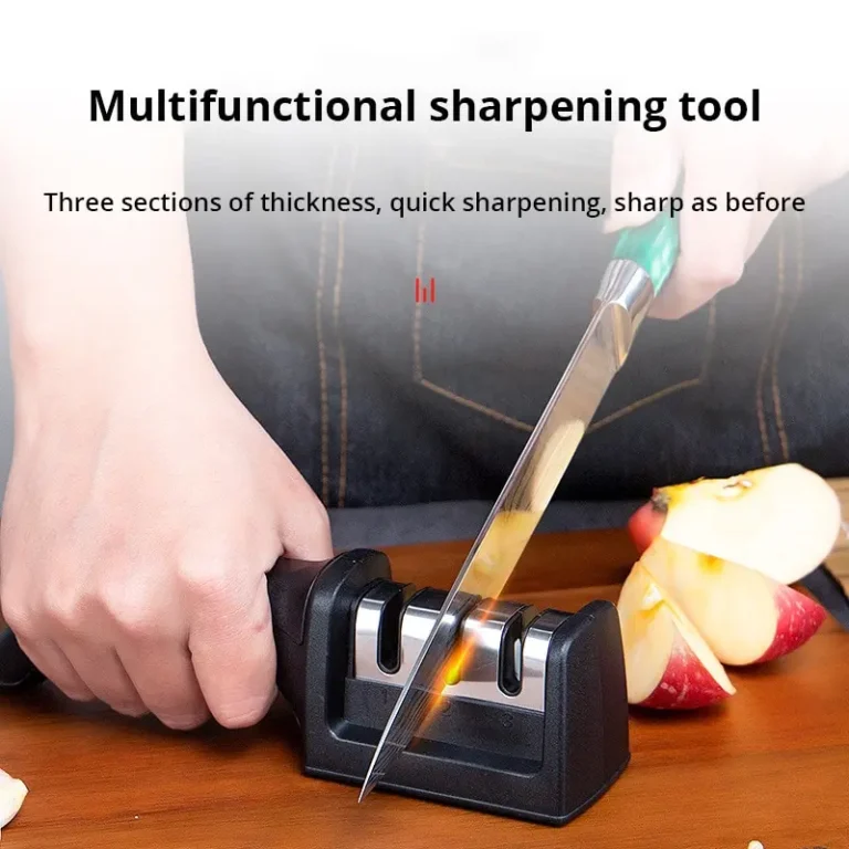 1Pc Black Kitchen Three Segment Knife Sharpener Household Multi Functional Hand Held Three Purpose Sharpening Stone Kitchen Tool - Image 4