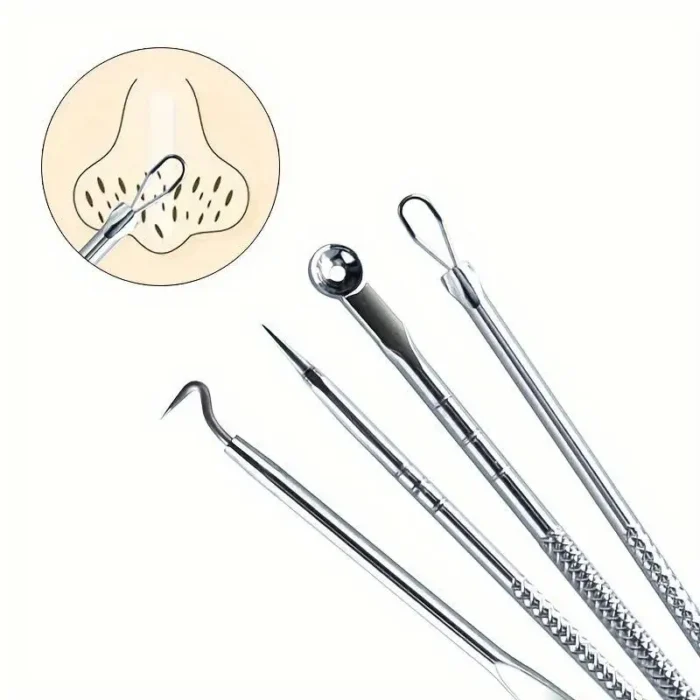 kf-Scf2ca84b9aa344109eb2c1c686690f86a 4Pcs/Set Acne Blackhead Needle Set Unscented Blemish PoreCleanser Needle Hook Spot Pimple Remover Skin Care Tools Accessories - Image 2