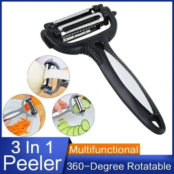 1PC New Multifunctional 360 Degree Rotary Peeler Kitchen Tool 3 in 1 Rotary Fruit Vegetable Carrot Potato Peeler Cutter Slicer - Image 1