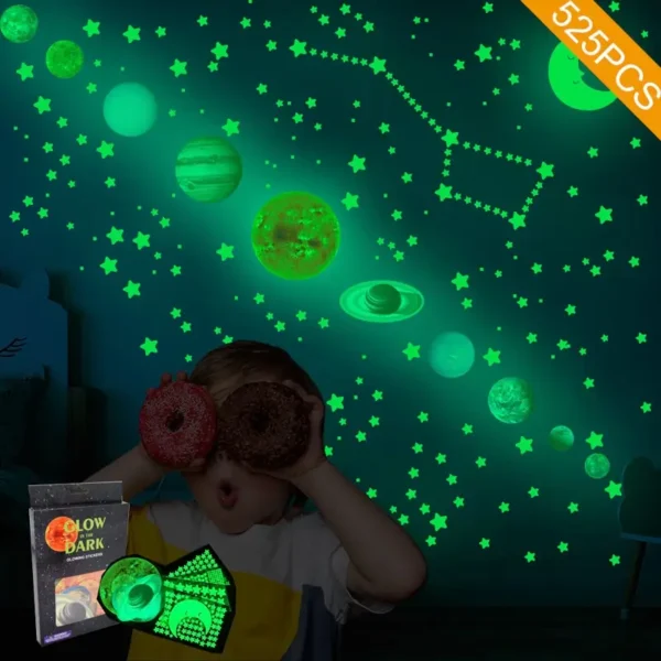 kf-Sd6069f922f7e40feaa480781007bb503L 525PCS Box Packed Luminous Nine Planets Wall Sticker for Kids Bedroom Living Room Glow In The Dark DIY Party Home Decor - Image 1